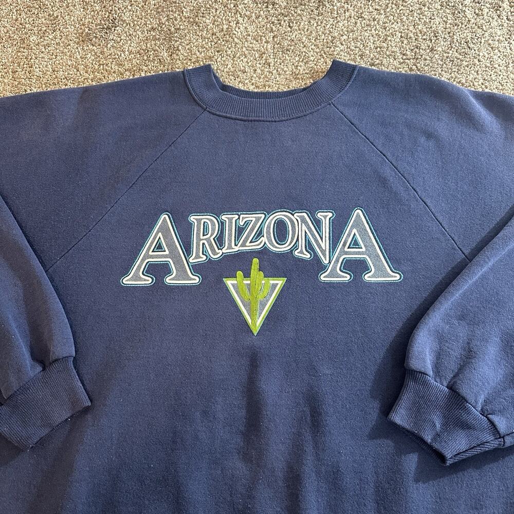 Vintage Arizona Crew Neck Sweatshirt Size XL Cactus Navy Blue Hanes USA MADE VTG